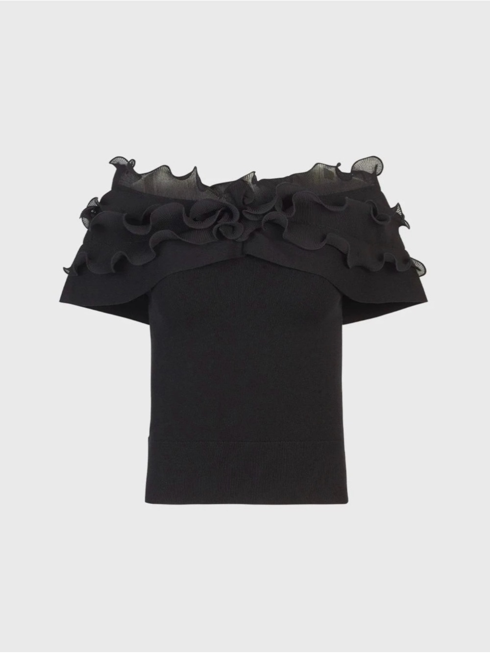 Anne Fontaine Black Ruffle Off-Shoulder Knit Top